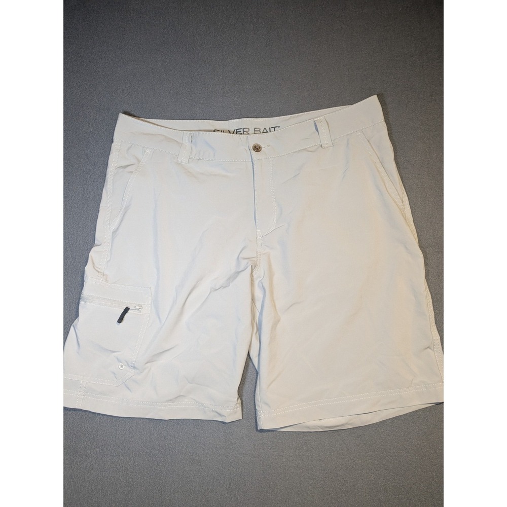 Silver Bait Mens 38 Gray Board Chino Zip Cargo Shorts Fishing Stretch 10" Inseam